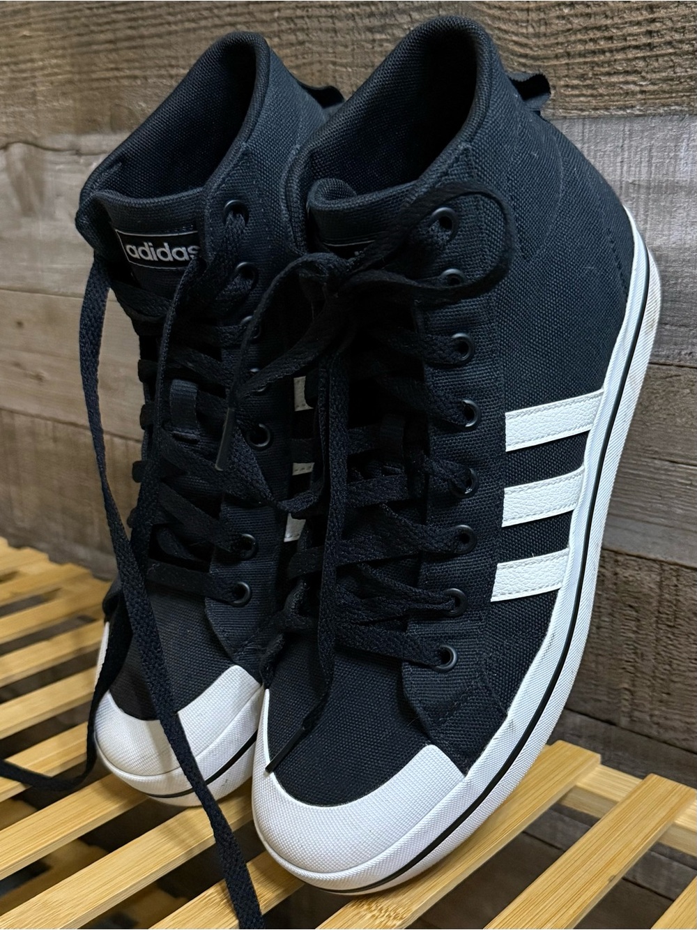 adidas Women’s Bravada Mid Canvas Sneakers in Black & White, Size 8